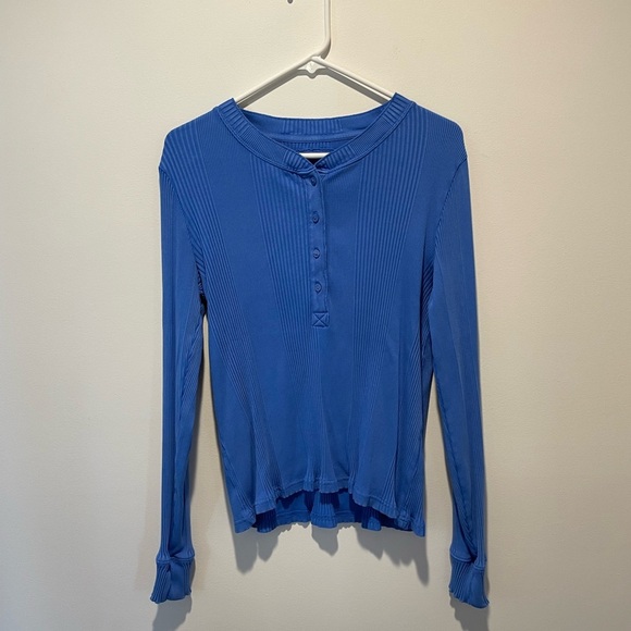 Aerie Long Sleeve 1/4 Button Up Ribbed Shirt Blue Size XL - Picture 1 of 4
